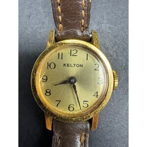 Vintage Kelton Women’s Mechanical Watch 20.2mm Gold Tone Case Brown Band